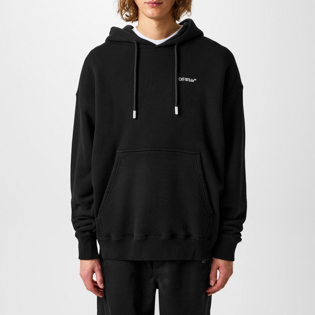 Off White Logo Print Hoodie - Black